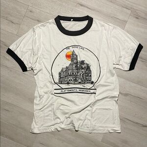 White and Black Vintage Graphic Ringer Tee